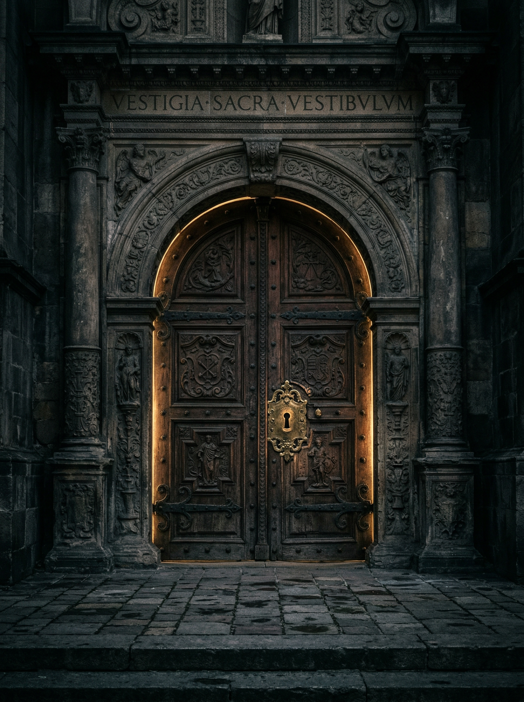 Grand arched wooden door — the entrance awaiting your key