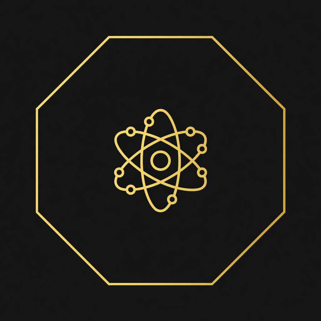 Swirling atom and cell icon representing science and biology