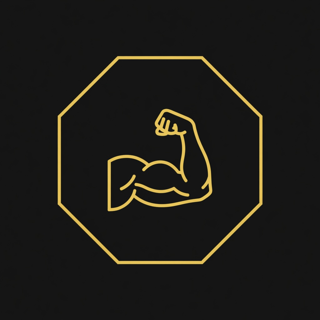 Golden flexed bicep arm icon representing strength, fitness, and healthy aging