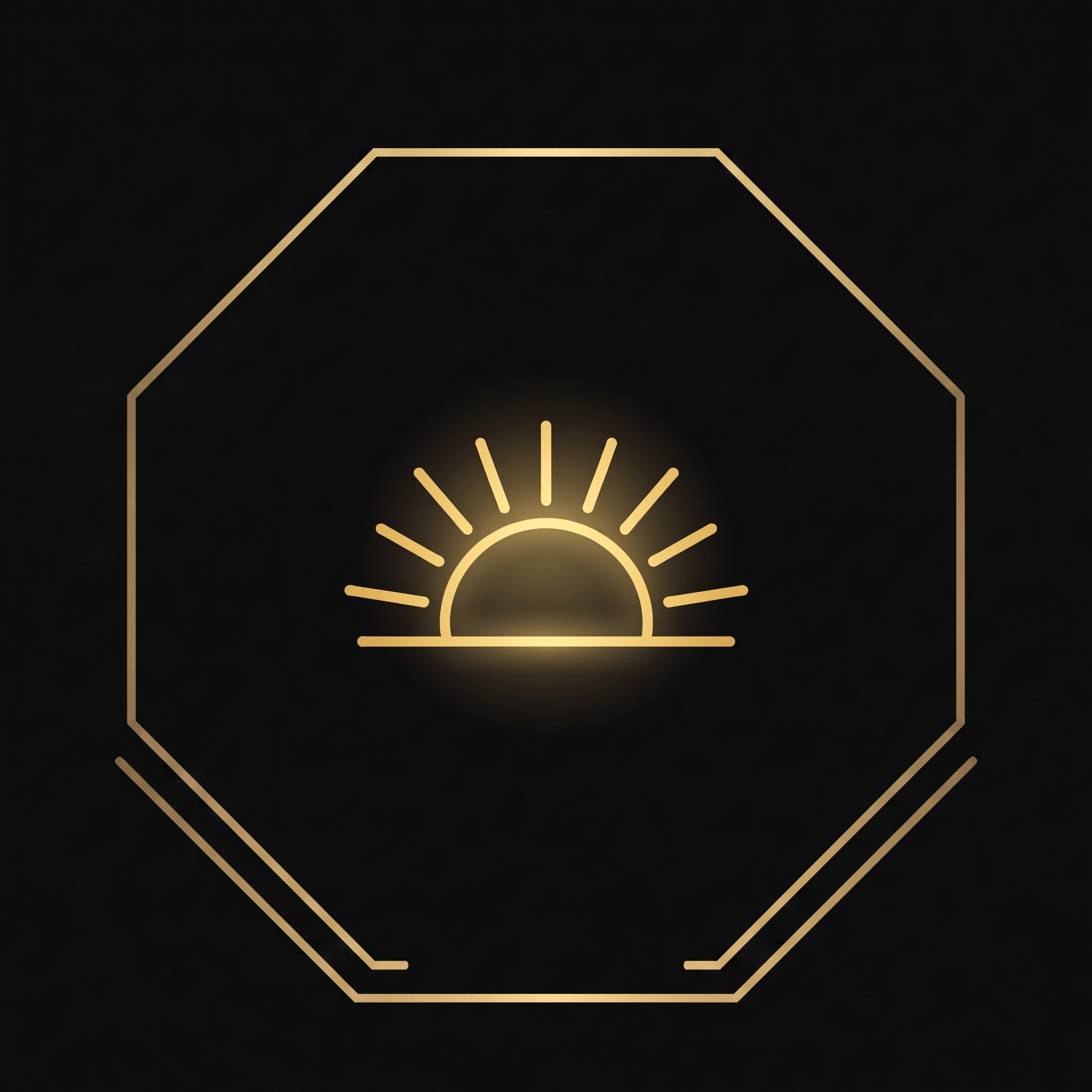 Golden rising sun icon representing renewal and vitality