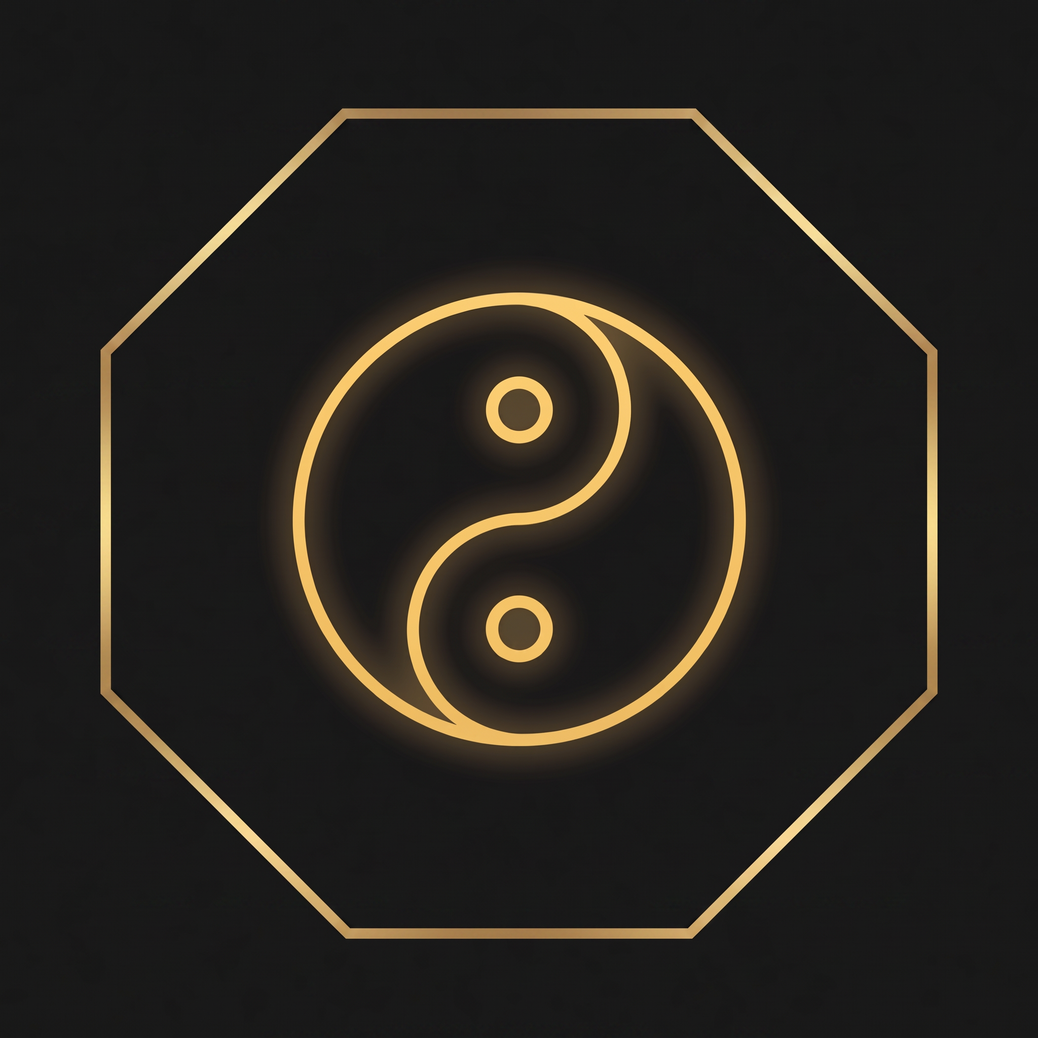 Golden yin and yang icon representing balance and holistic wellness