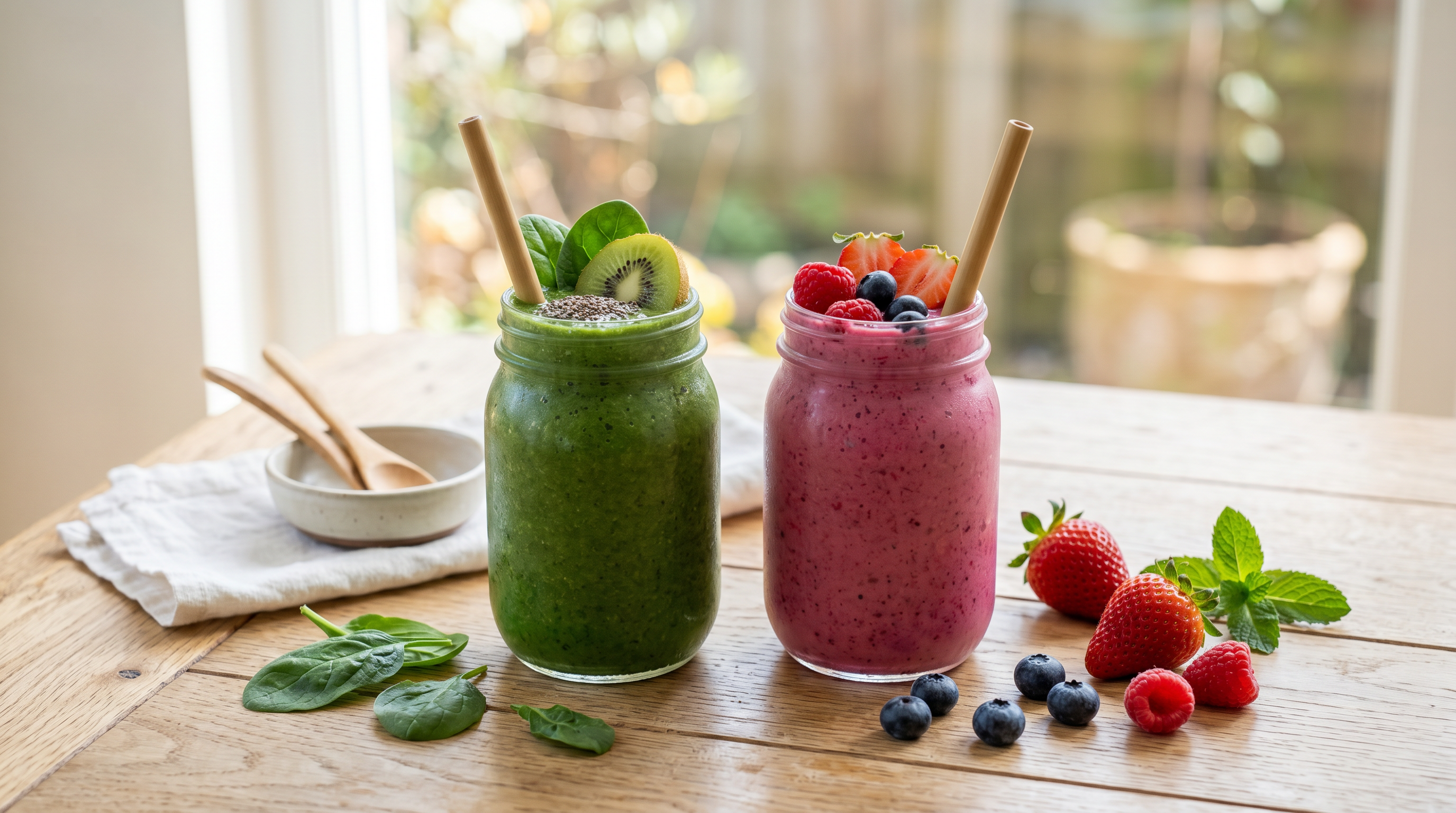 Vibrant healthy smoothies and fresh ingredients