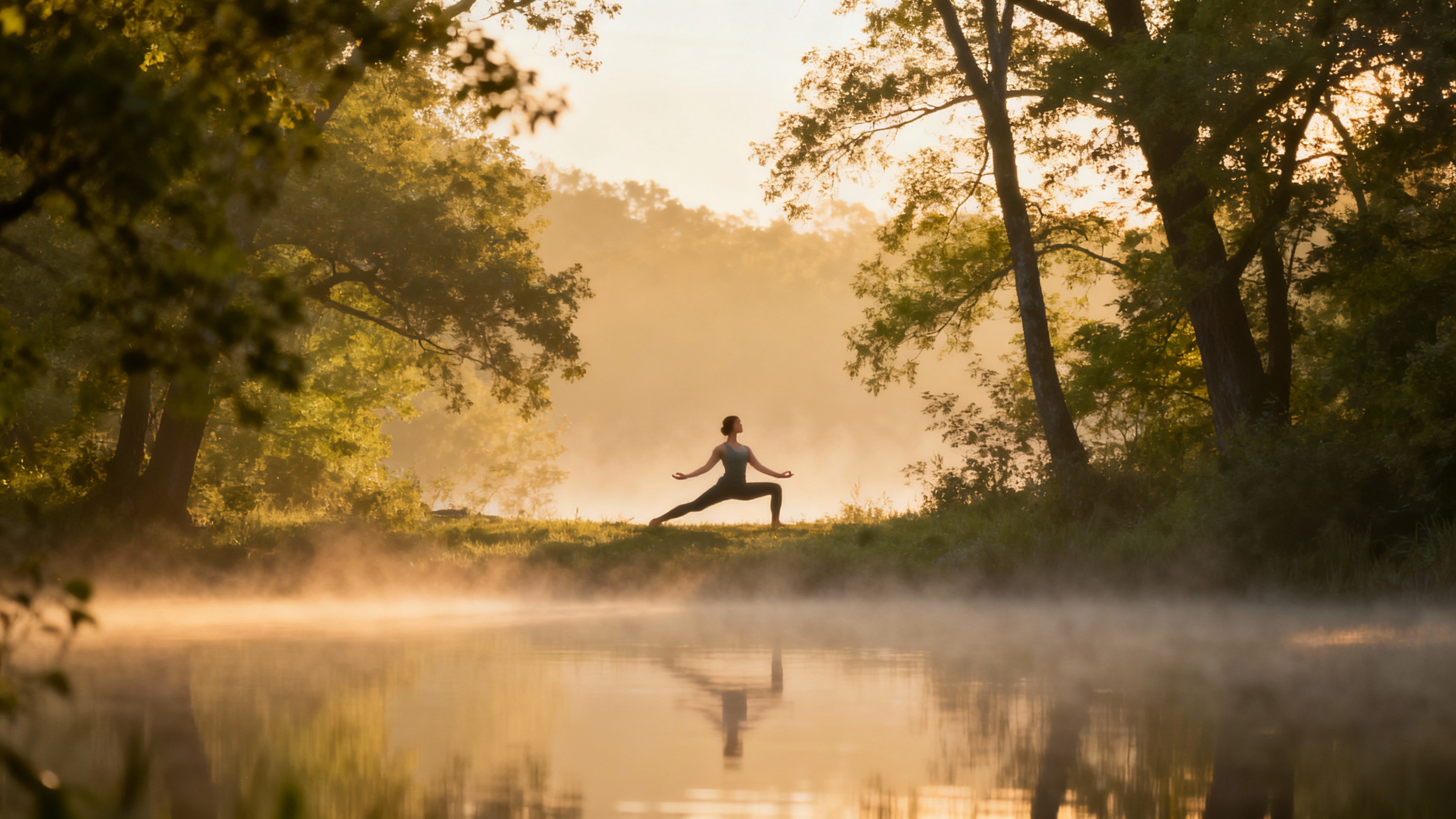 Serene nature scene with person finding peace and relief through natural methods