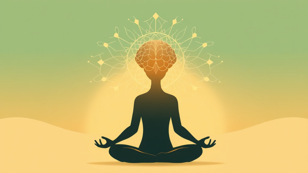 Illustration of positive mindset and mental clarity with glowing brain and peaceful energy