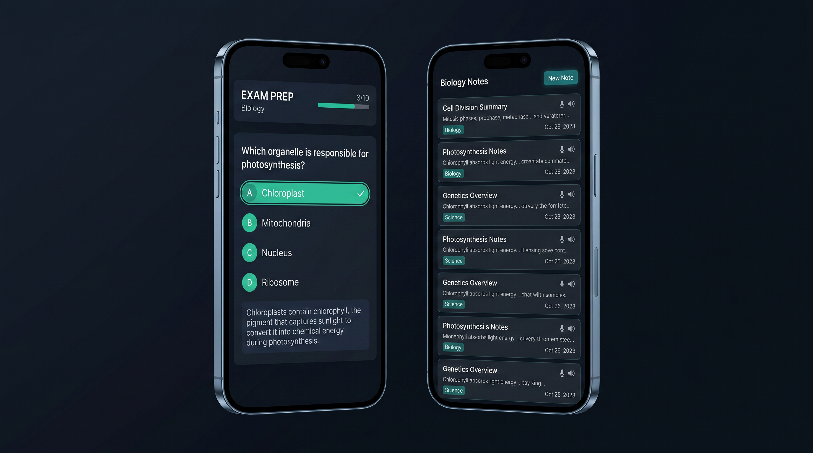 Revio mobile app quizzes and notes preview