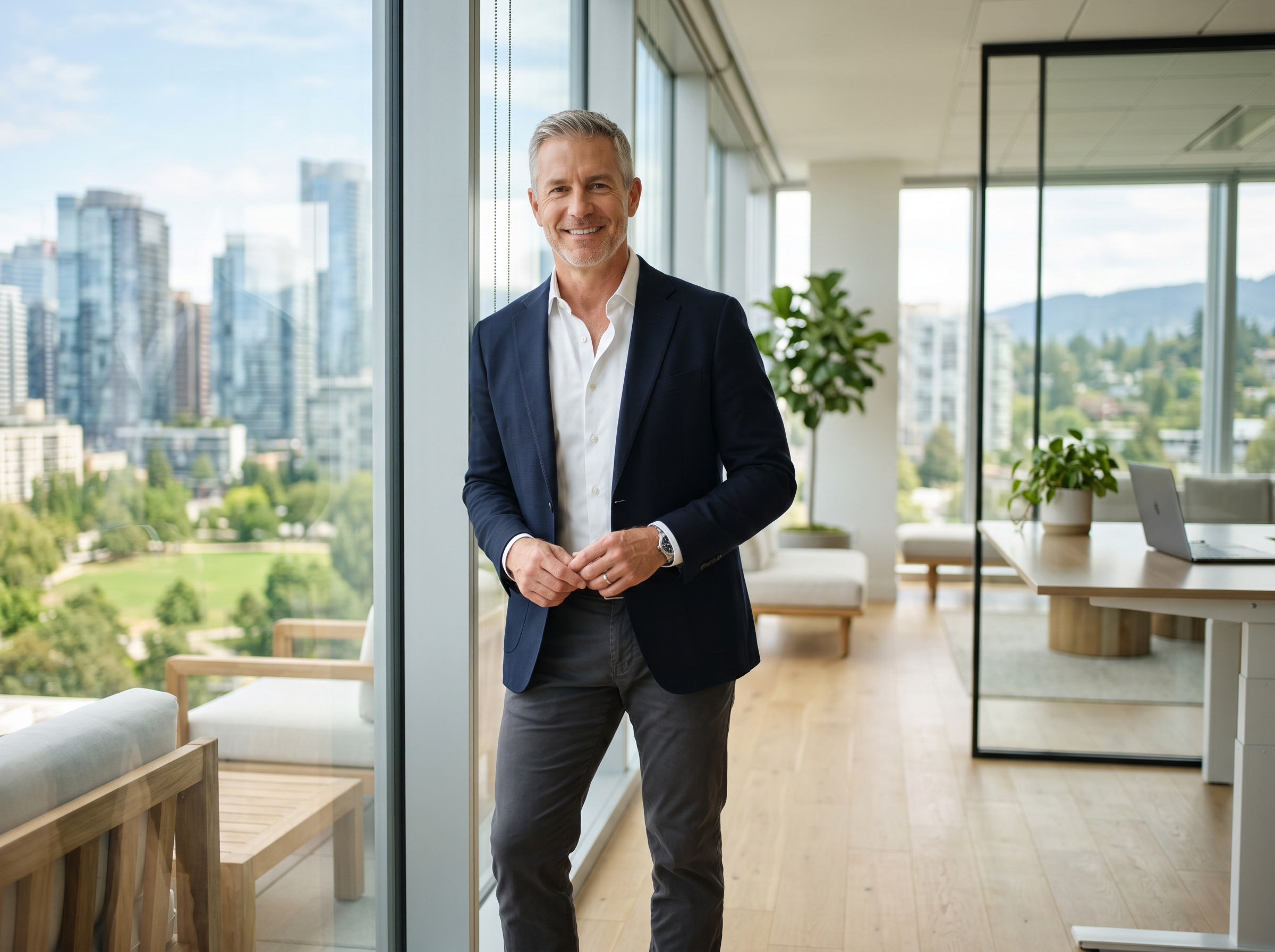 A confident, healthy man in a modern consulting office representing proactive wellness