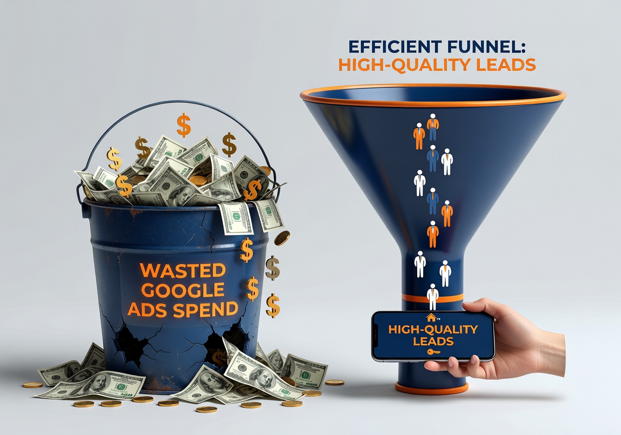 Leaky bucket vs. efficient PPC funnel for real estate Google Ads