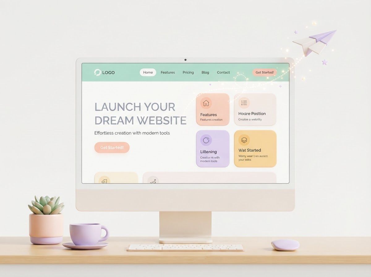 Friendly guide launching a digital website with Buildy AI