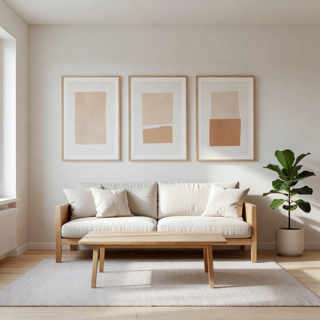 Scandinavian living room with minimal wall art