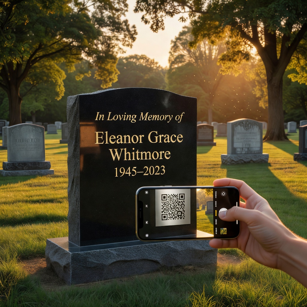 QR code on headstone plaque