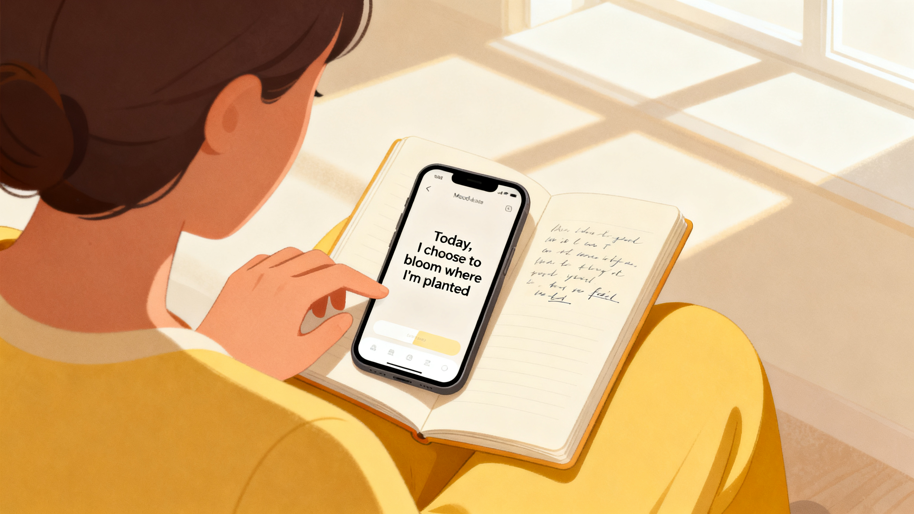 Illustration showing how to use Mood Quote to find the right words for how you feel