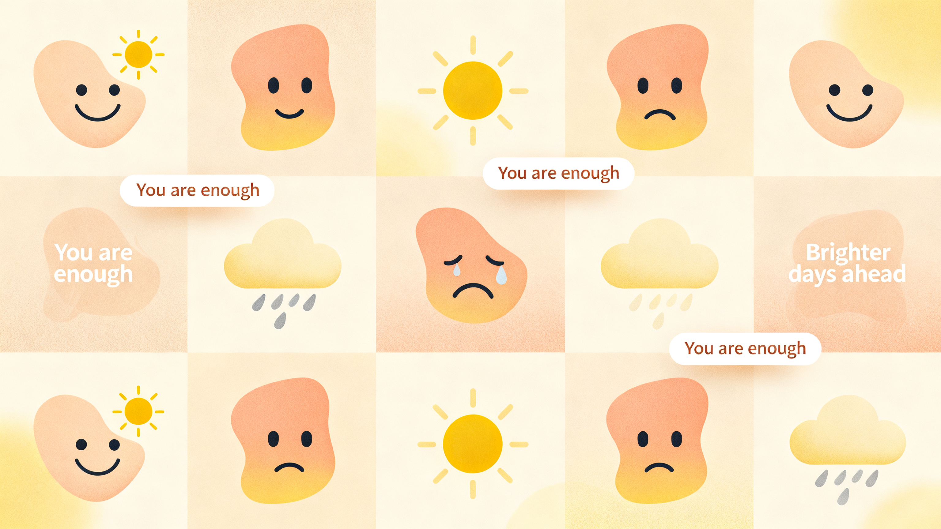 Soft illustration representing supportive mood-based quotes for different moods
