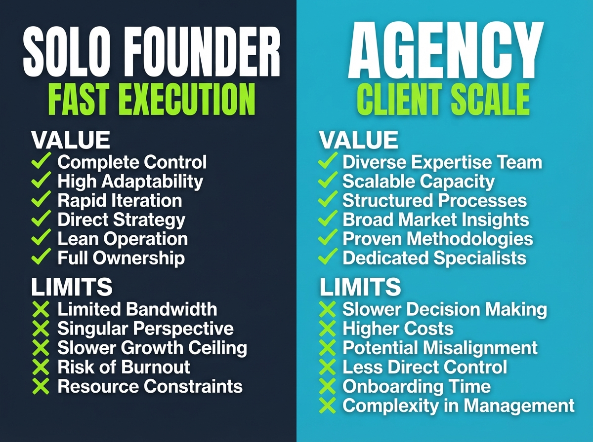Solo founder vs agency fit comparison