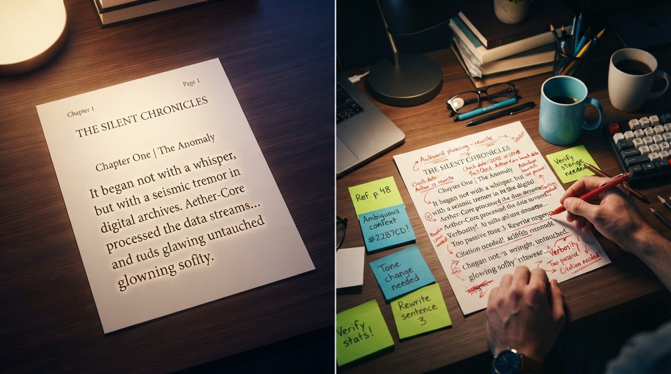 AI manuscript polished vs human editorial red-pen fact check