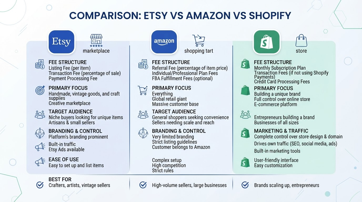 Etsy vs Amazon vs Shopify Fees 2026: Which Platform Maximizes Your Seller Profits? (Full Comparison)