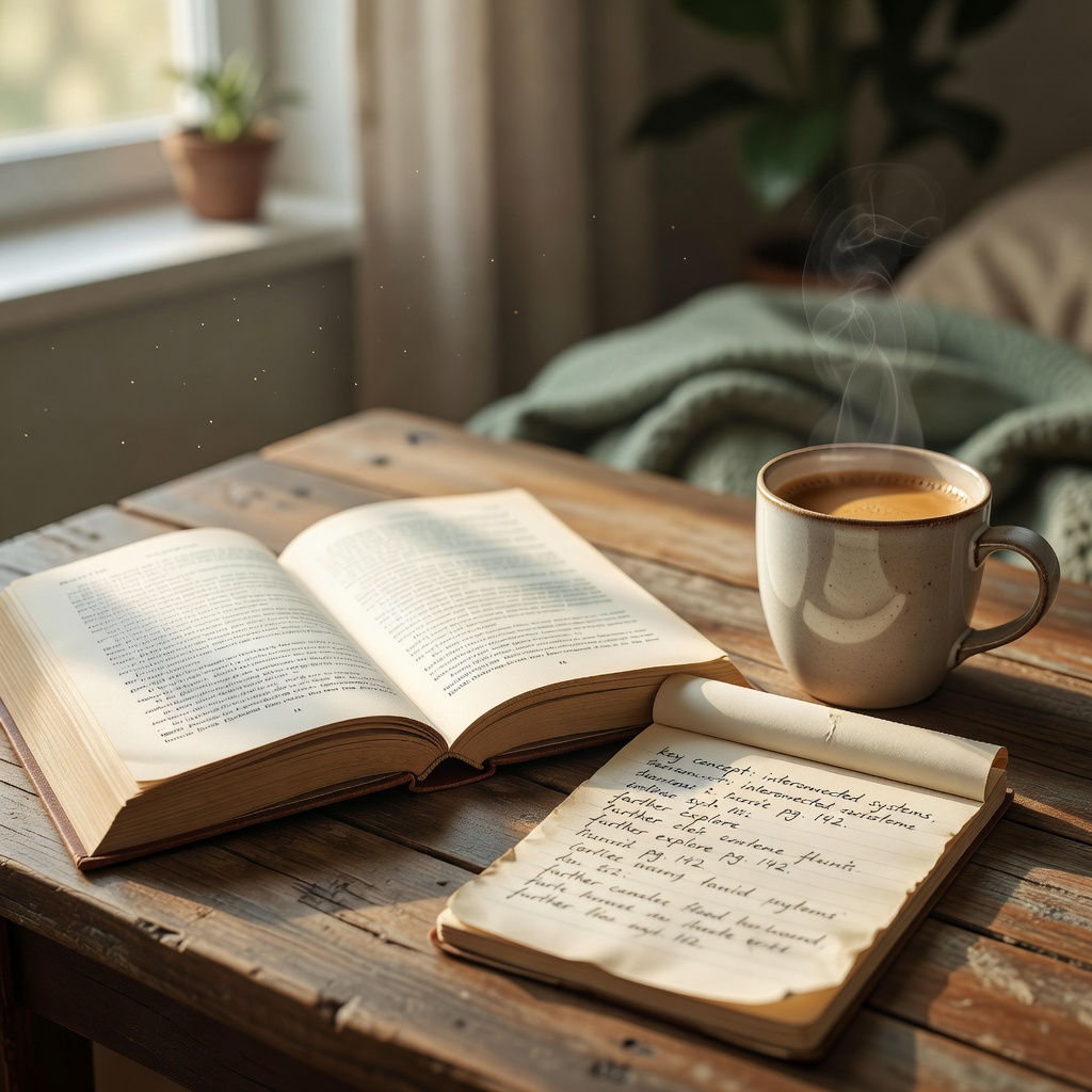 An open book with coffee next to it