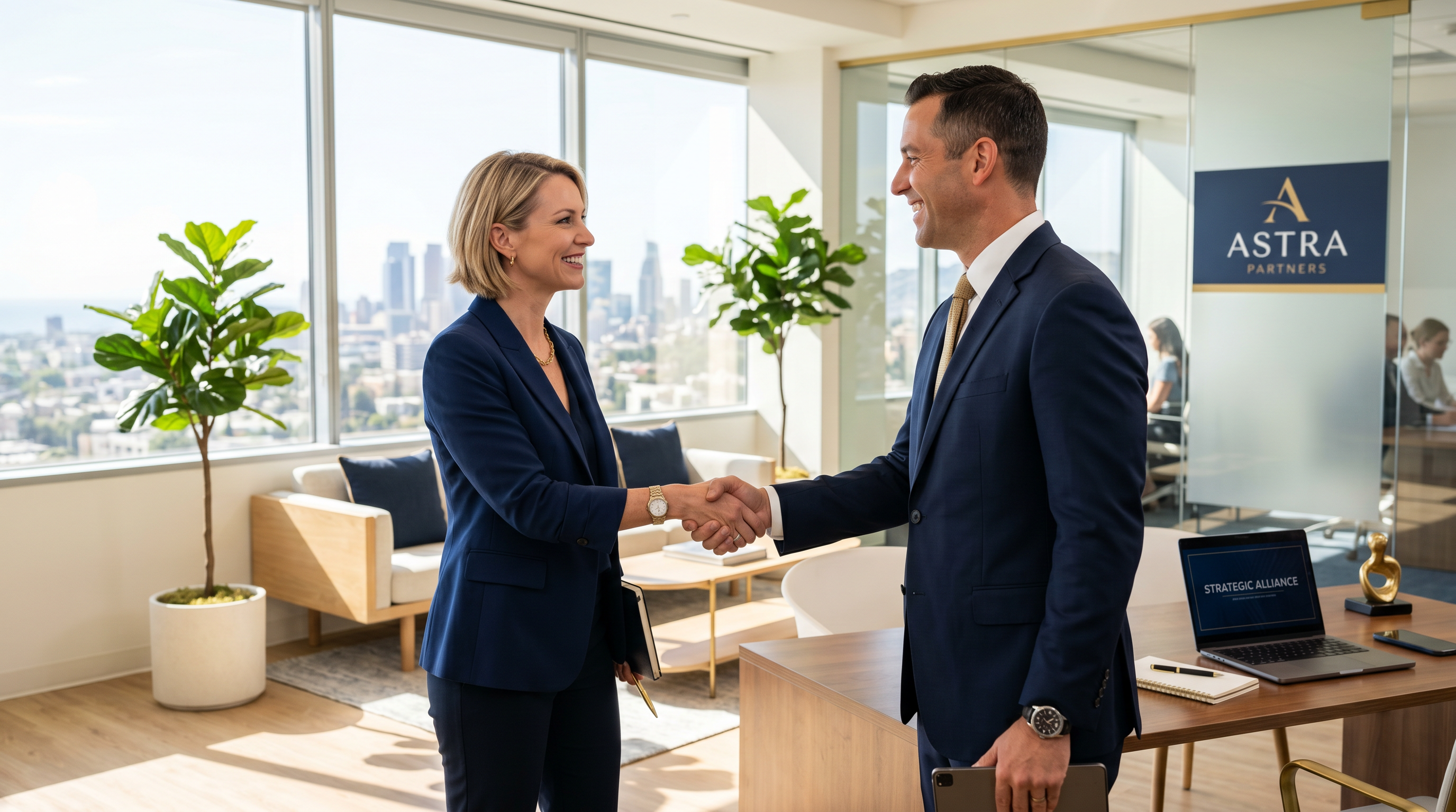 Business professionals partnering