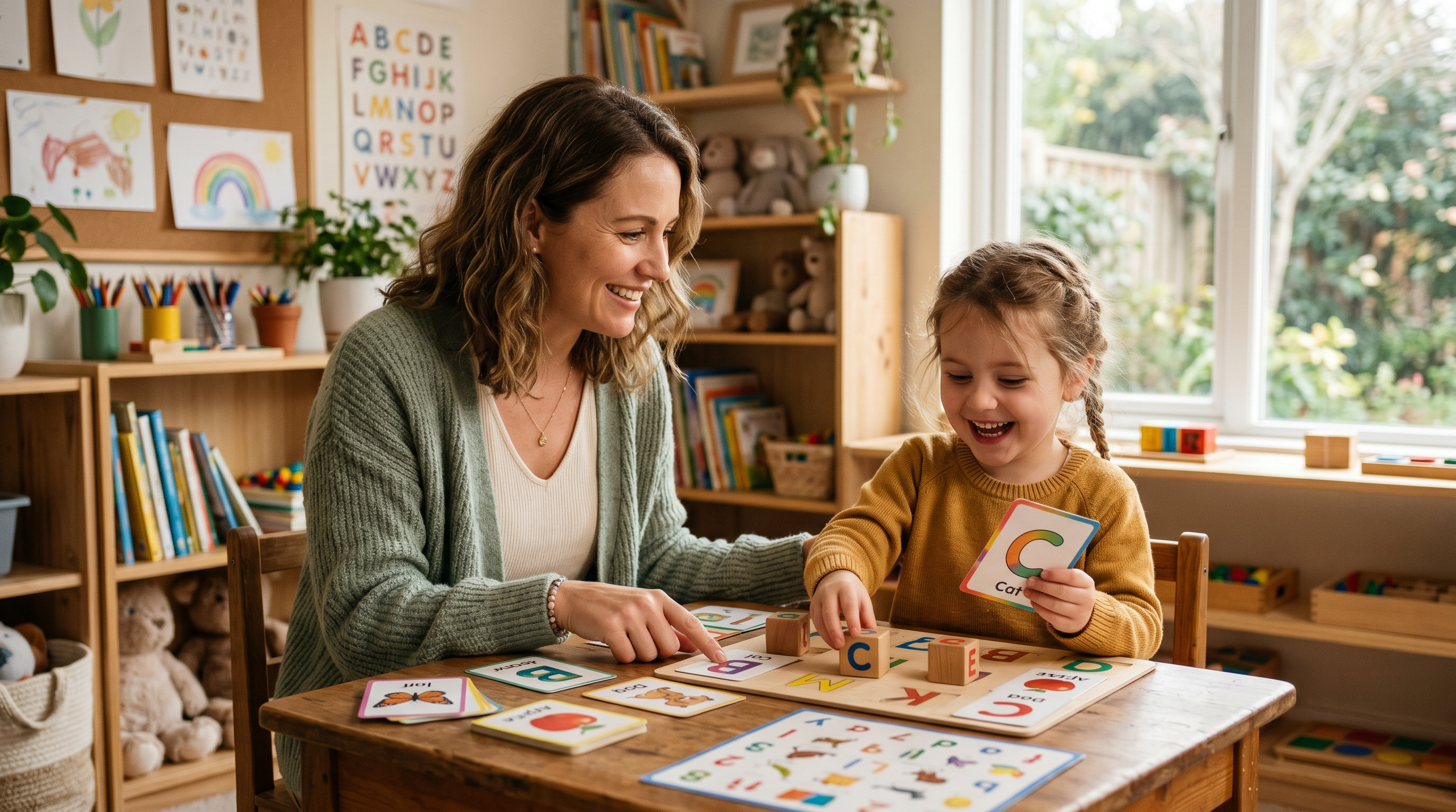 A parent and child learning together in a warm, supportive environment