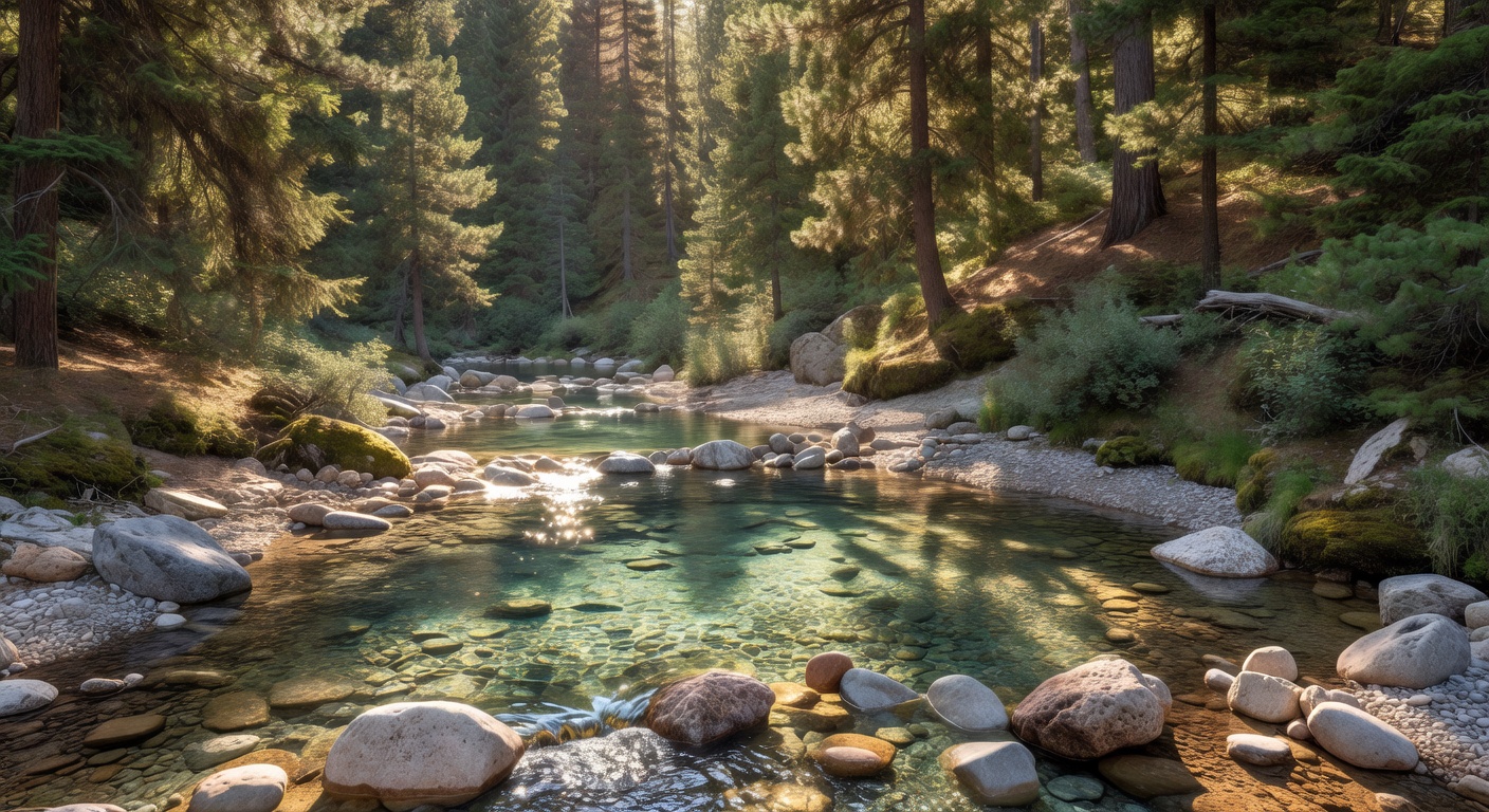 Clear mountain stream flowing over stones