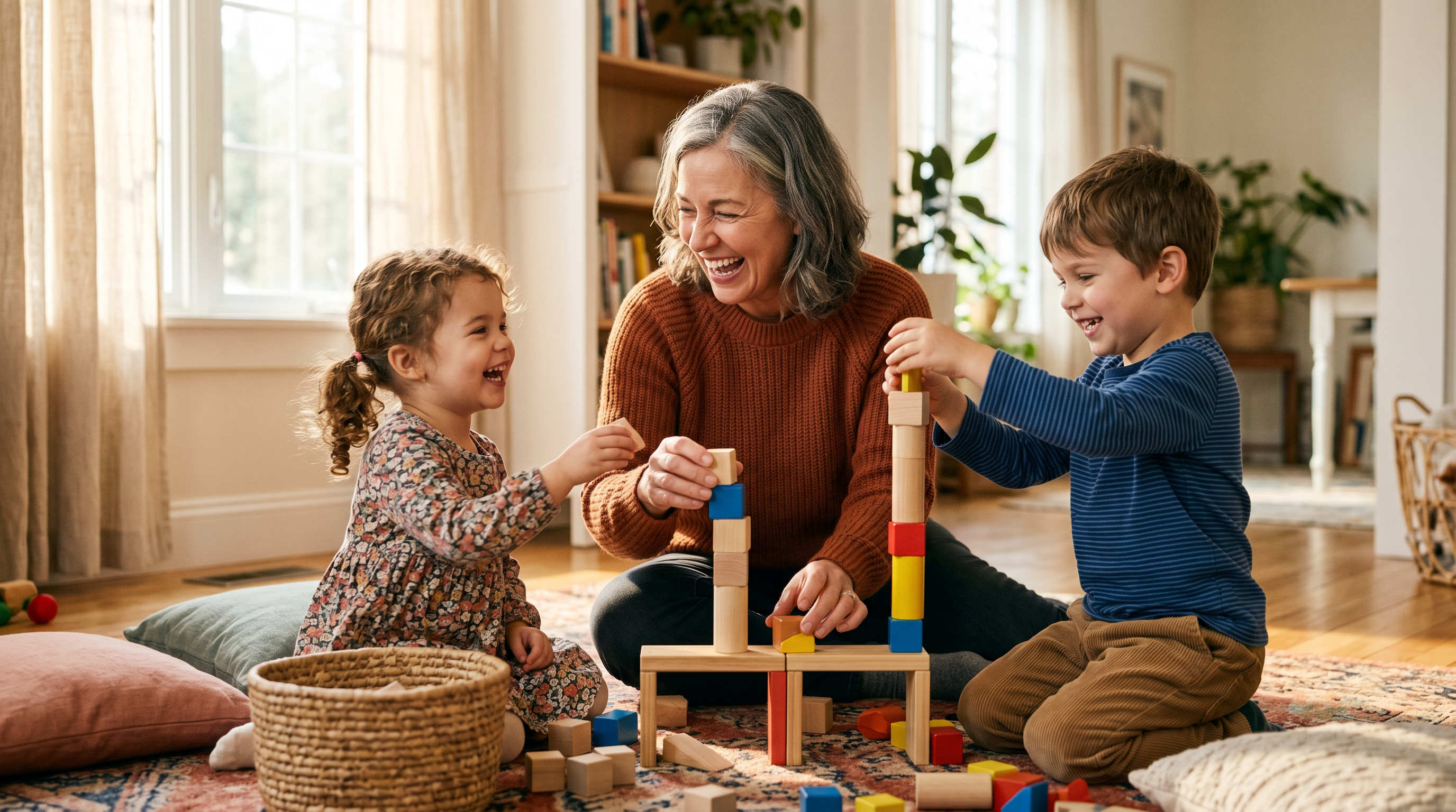 Grandmother playing with grandchildren