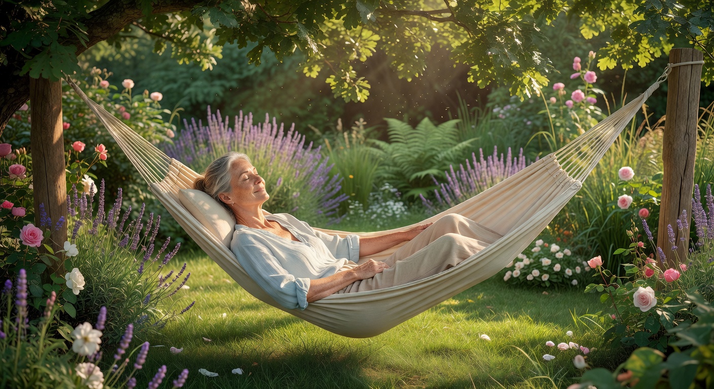 Woman relaxing in hammock