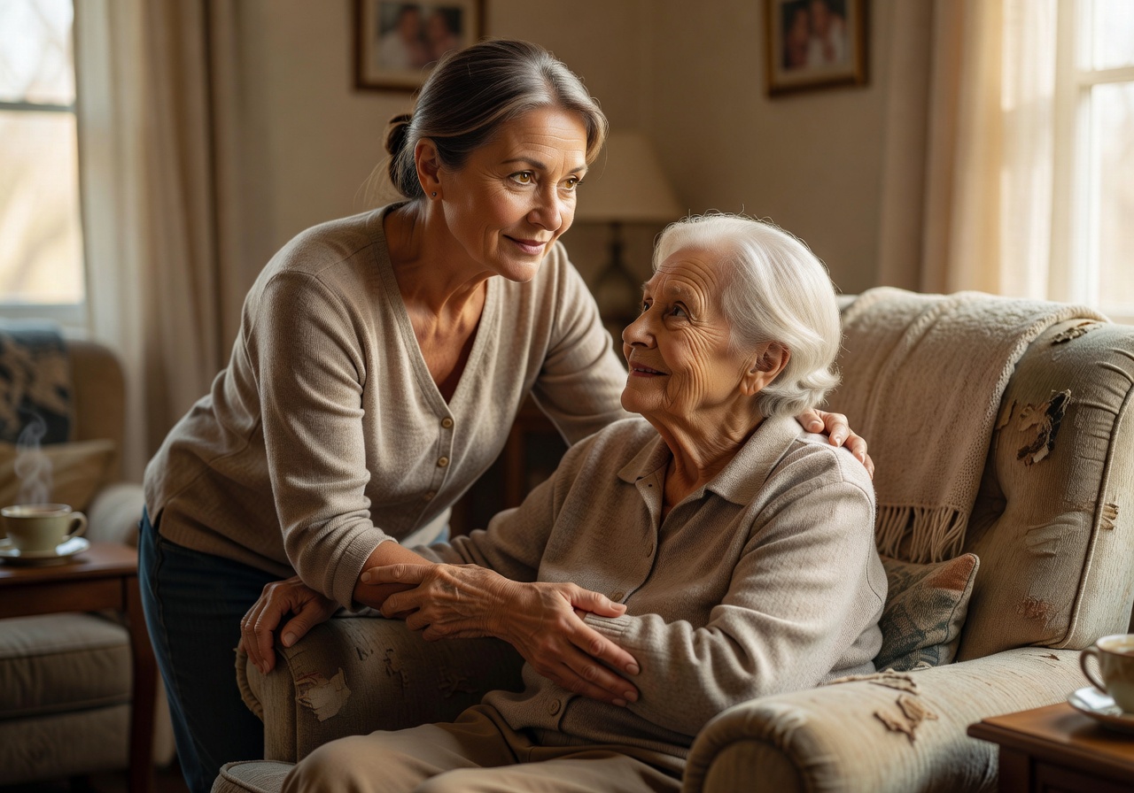 Woman helping her elderly mother