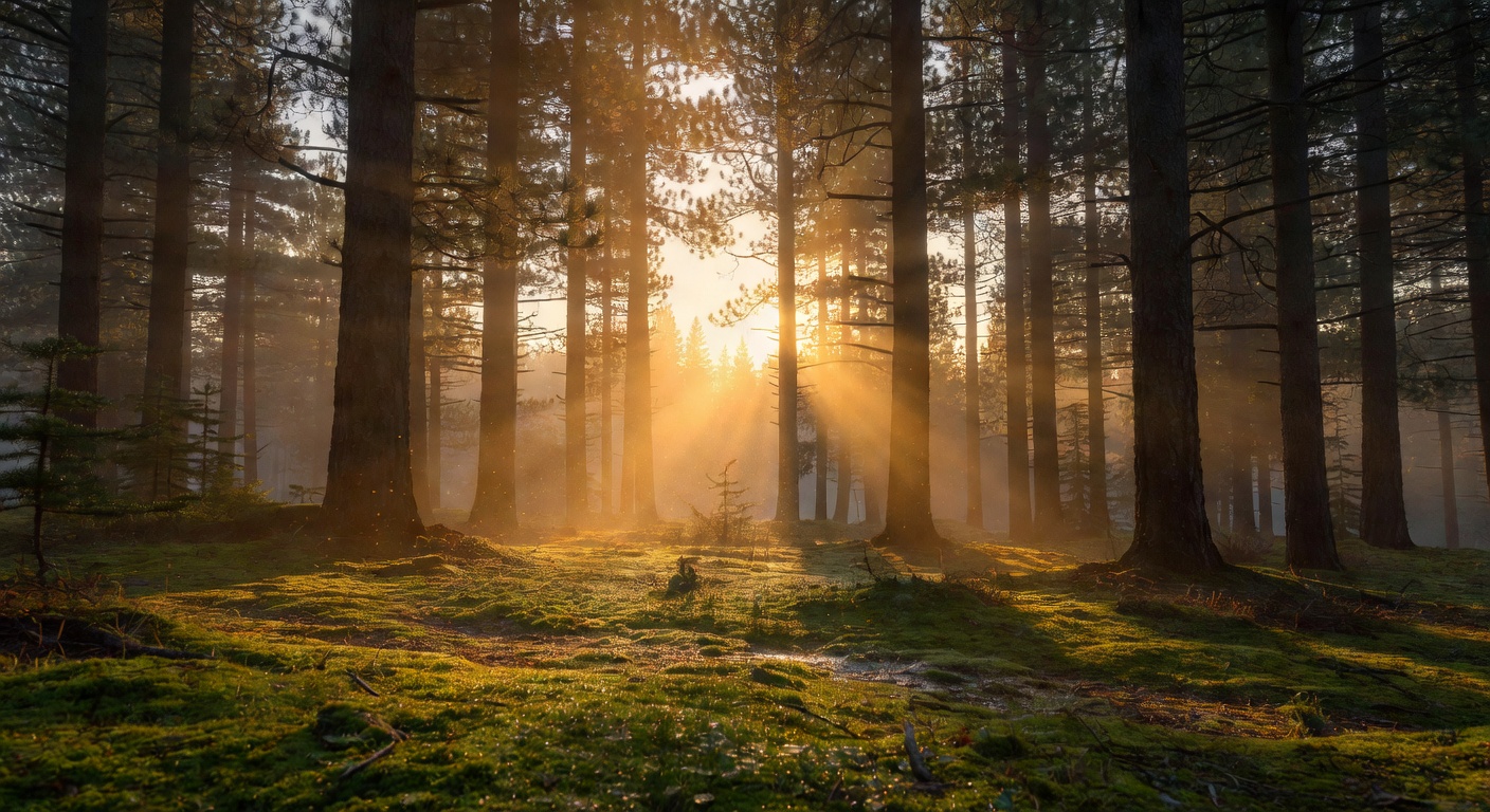 Hopeful sunrise in the forest