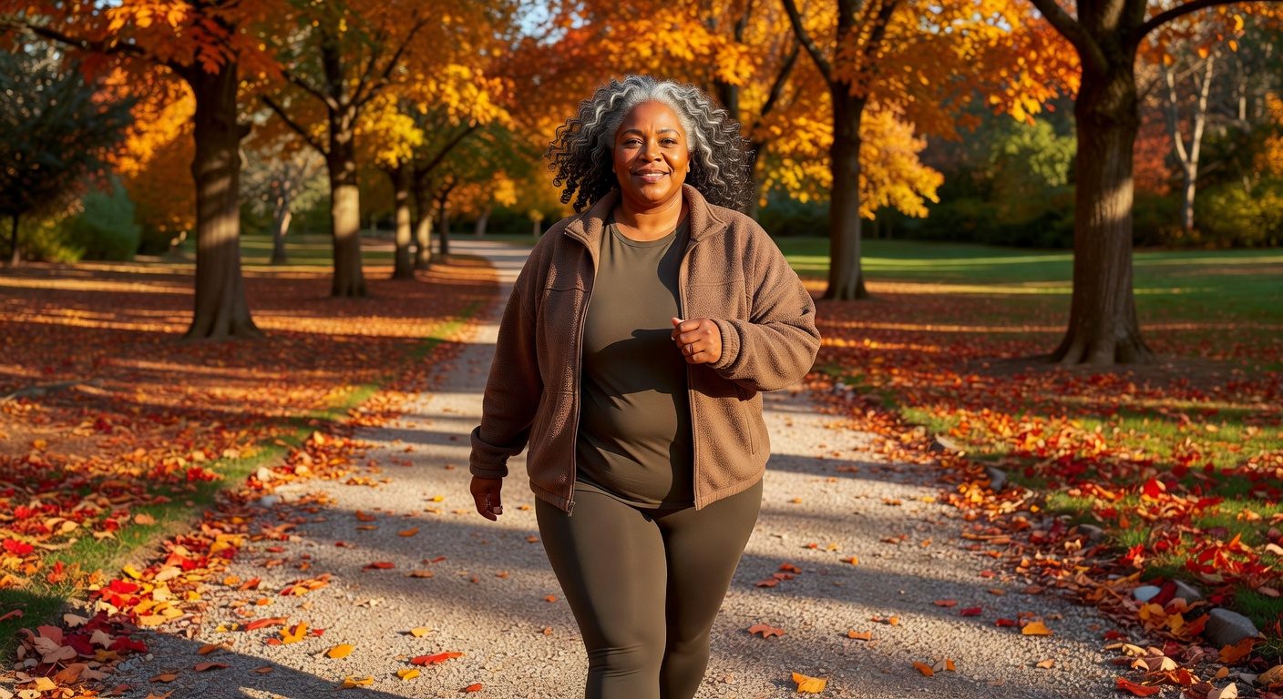 Healthy woman walking in park