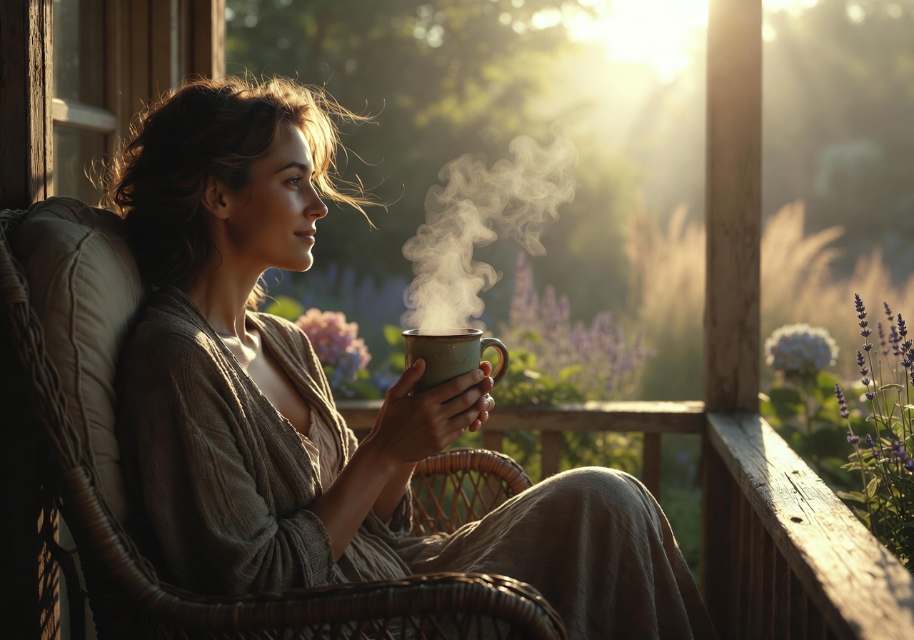 Woman finding stillness in prayer