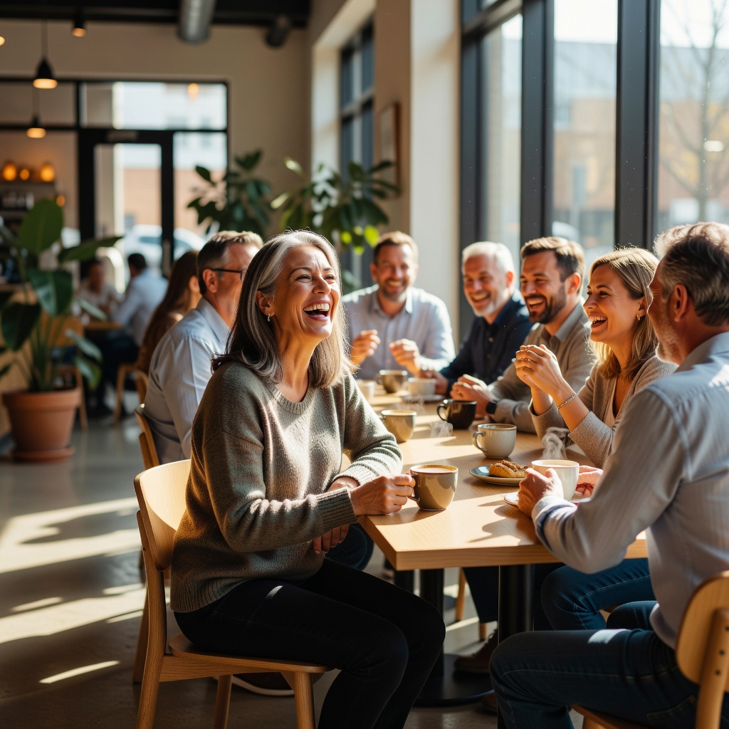 A vibrant woman laughing with friends