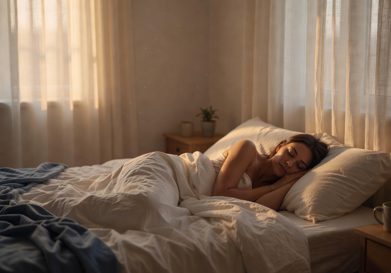 A peaceful bedroom scene at dawn with soft morning light