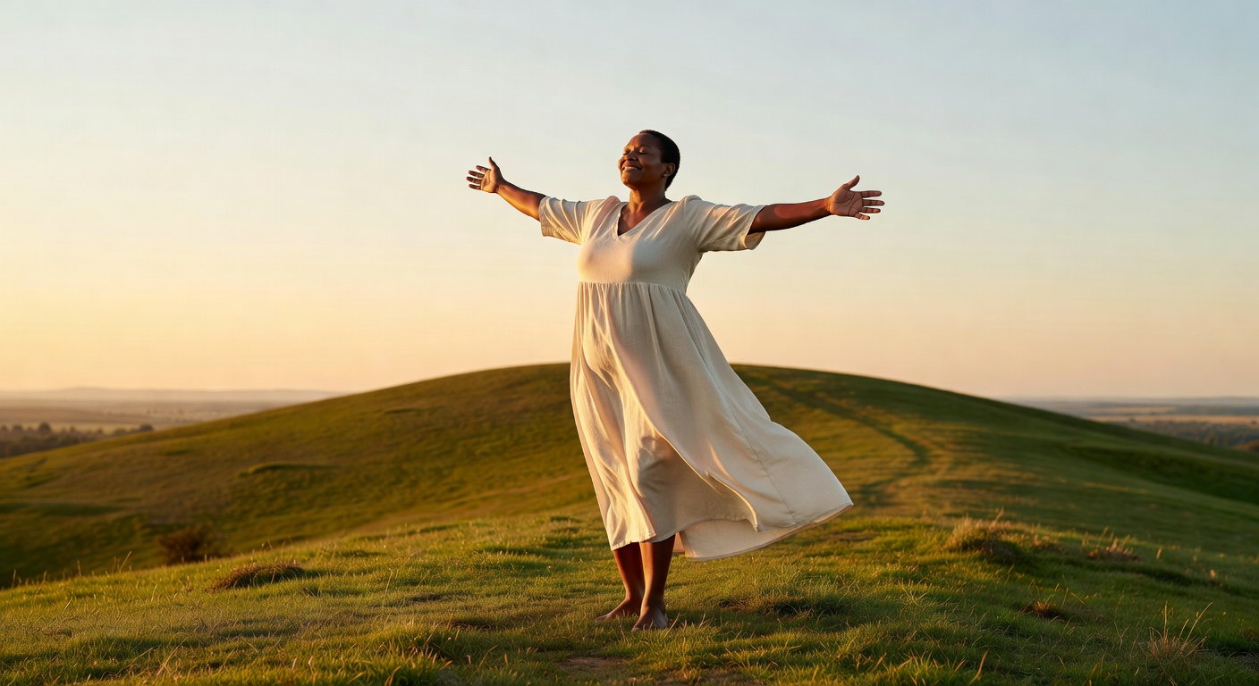 Confident Black woman on a hilltop at golden hour