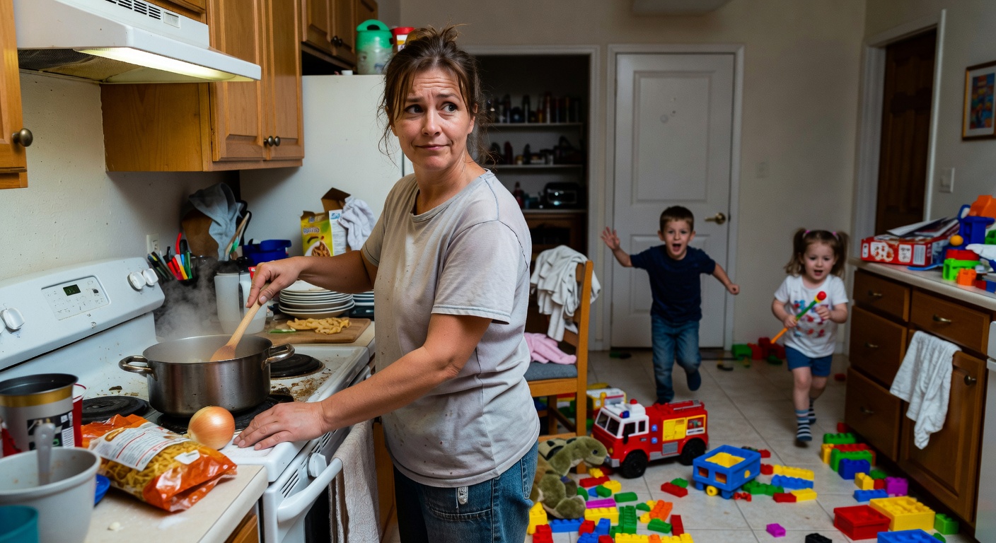 The chaos of a family kitchen
