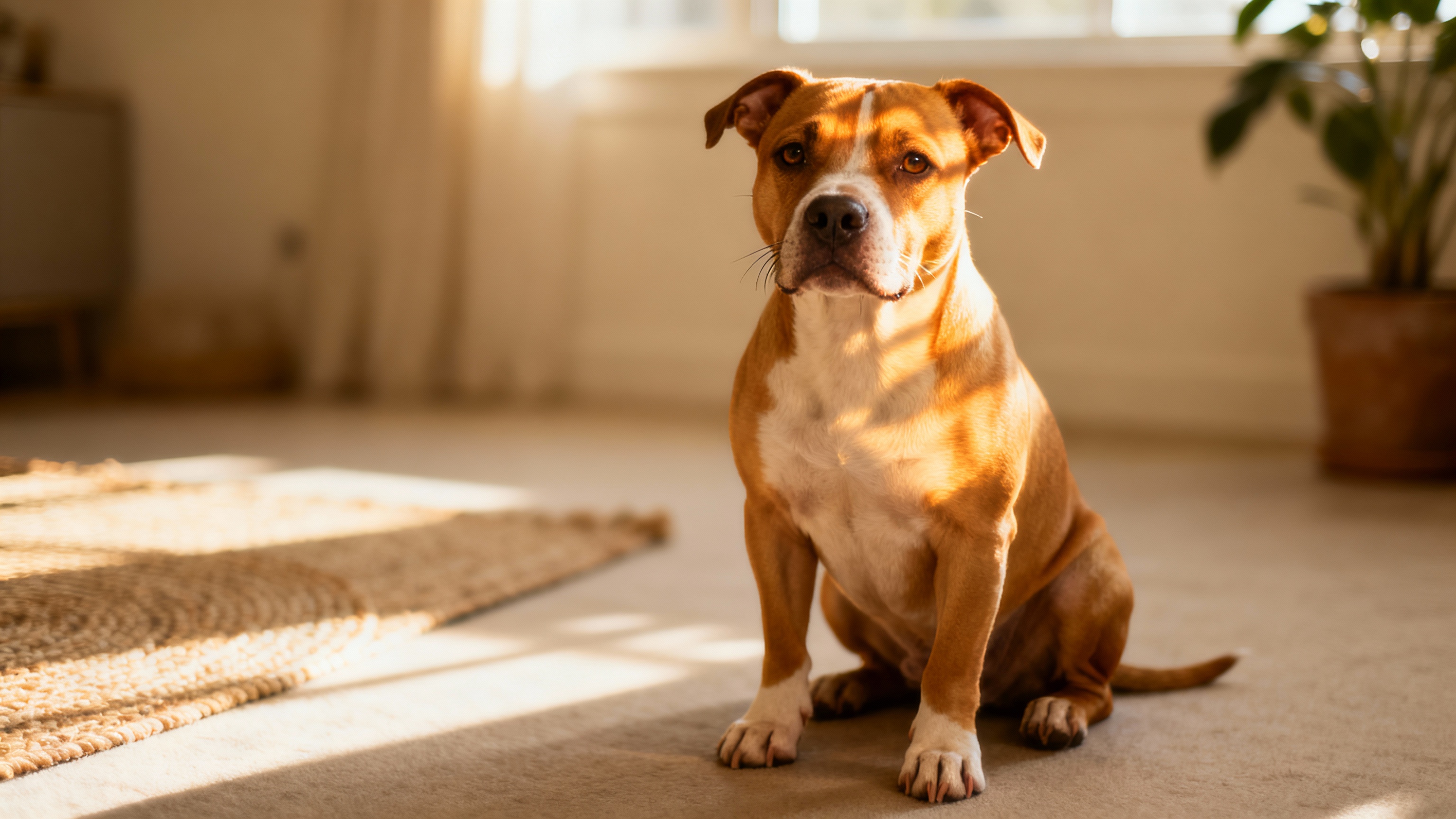 Friendly pit bull with gentle expression demonstrating excellent temperament