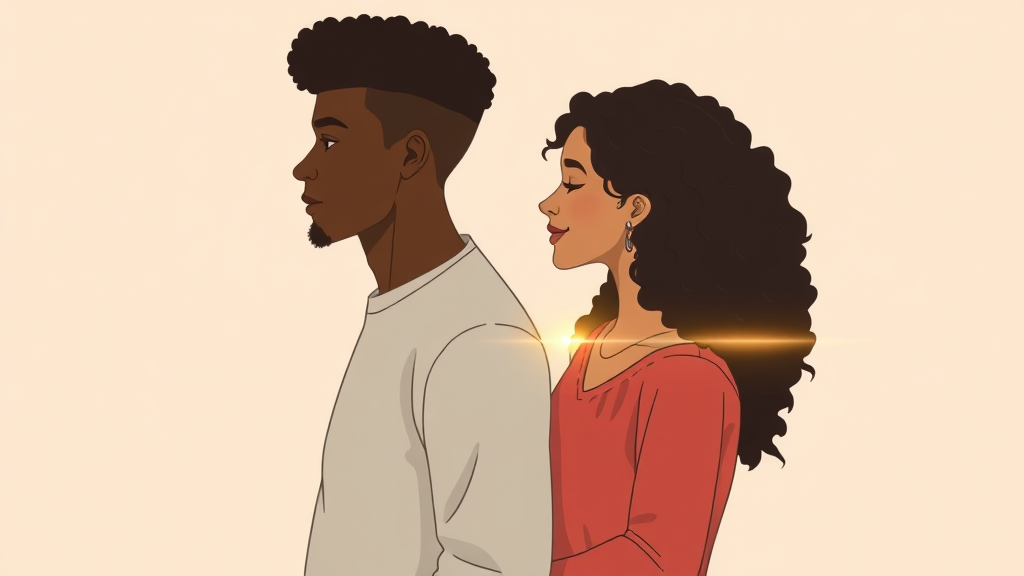 Multi-racial couple with a glowing boundary line symbolizing healthy physical limits