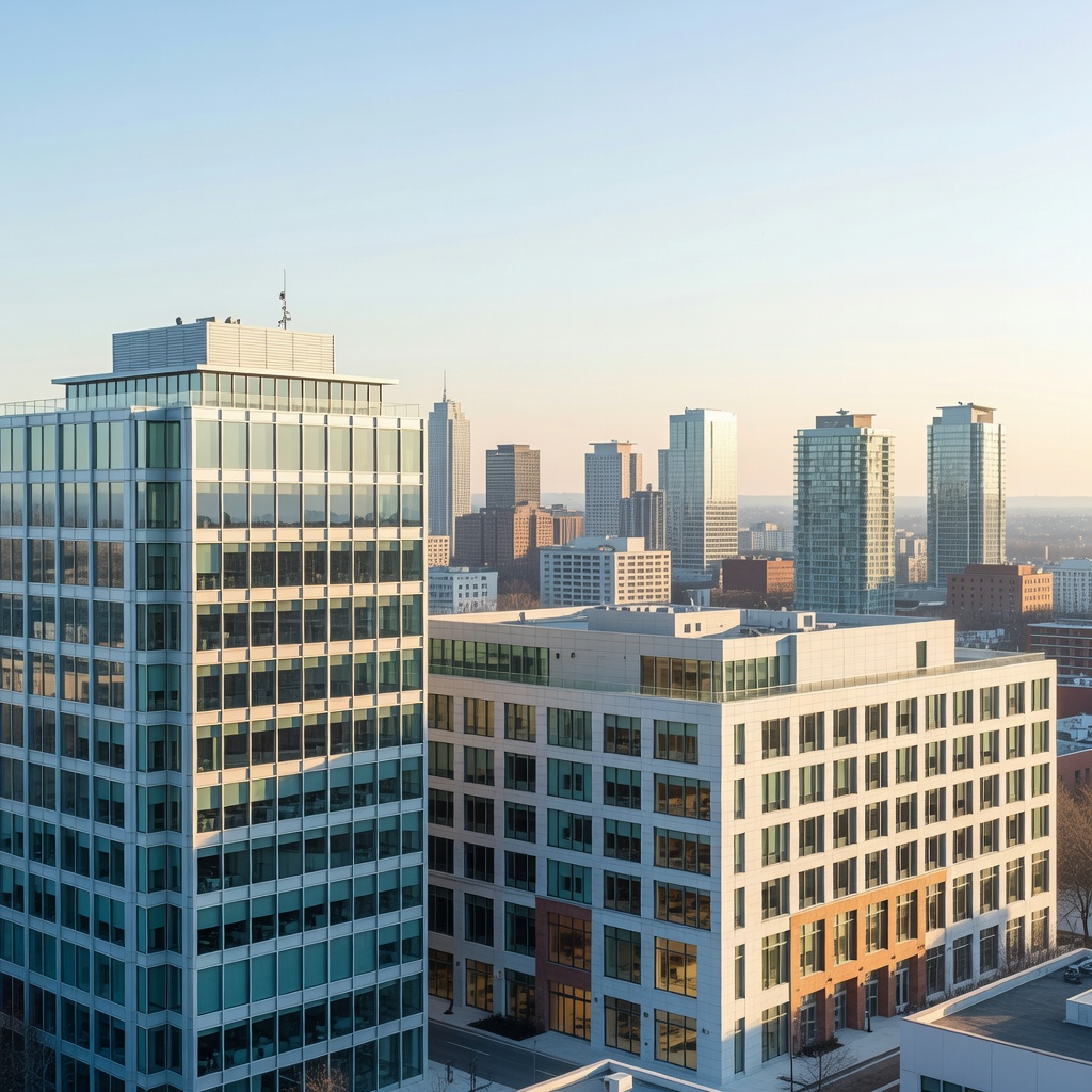 Modern commercial office buildings glass facade