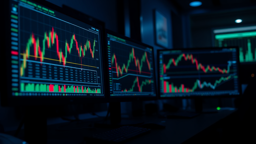 Stock market charts on computer screens