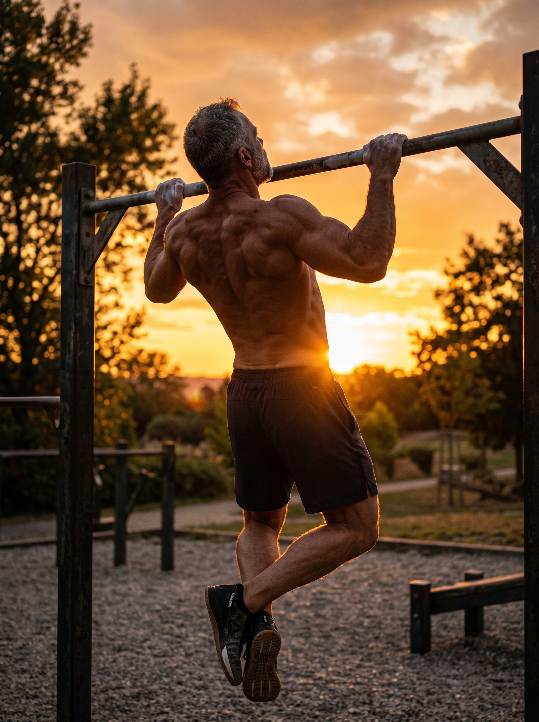 Core — Man Doing Pull-Ups at Golden Hour