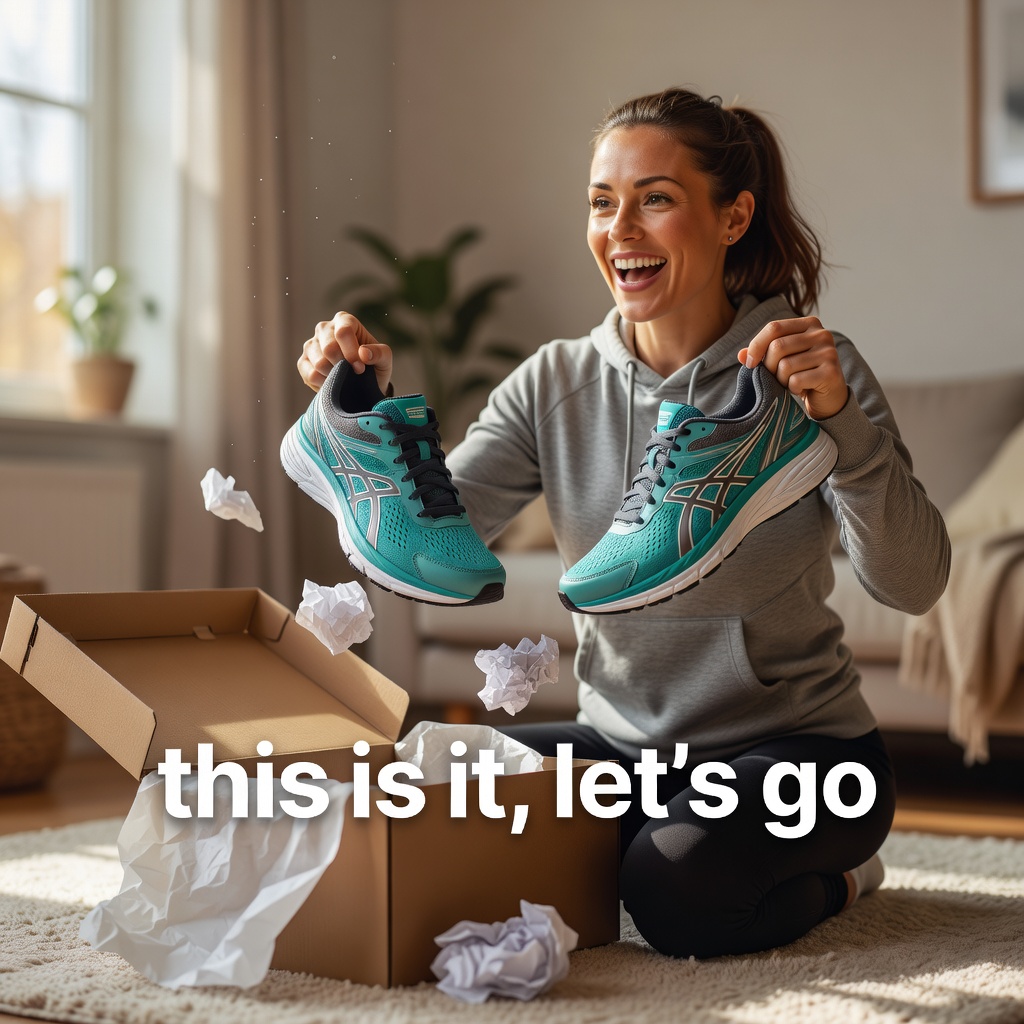 Core — Woman Unboxing New Running Shoes Excited New Beginning
