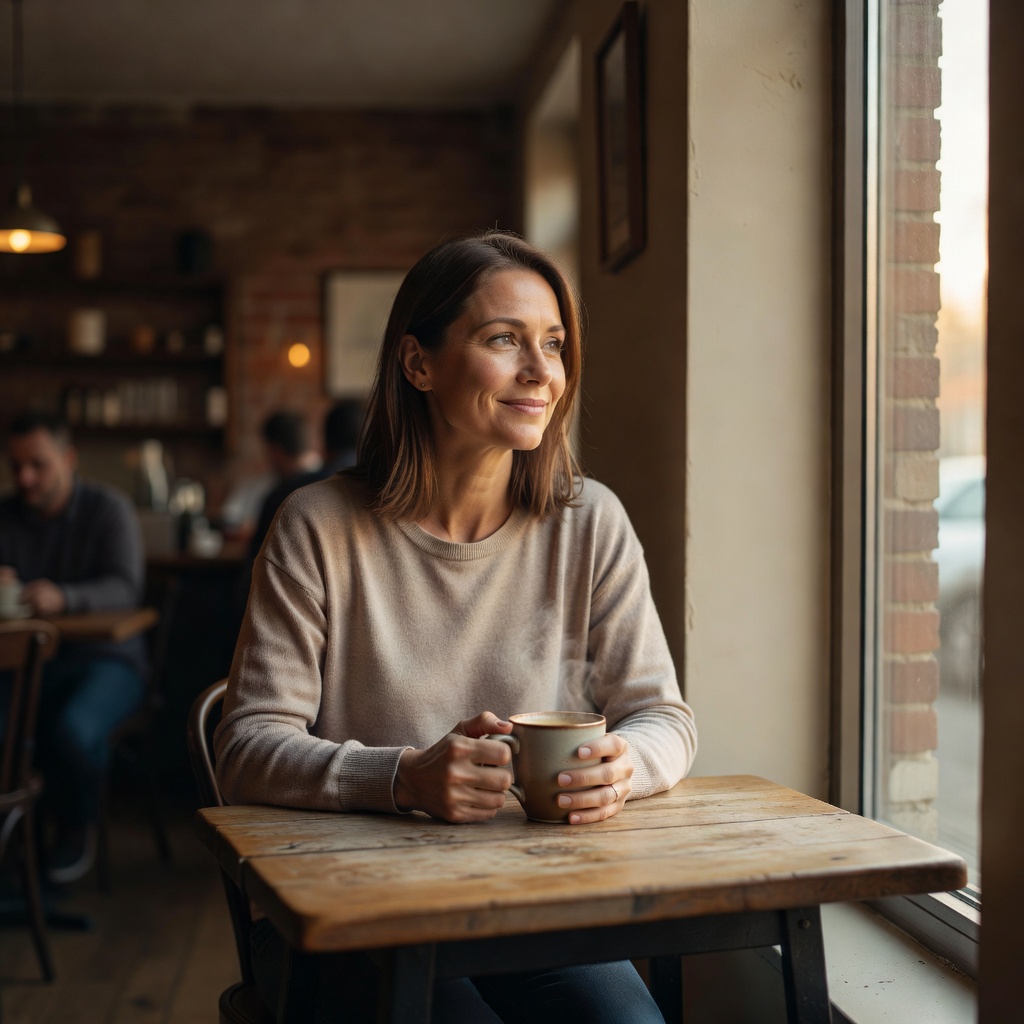 Core — Woman at Café Window I Know I Will Be Happier When