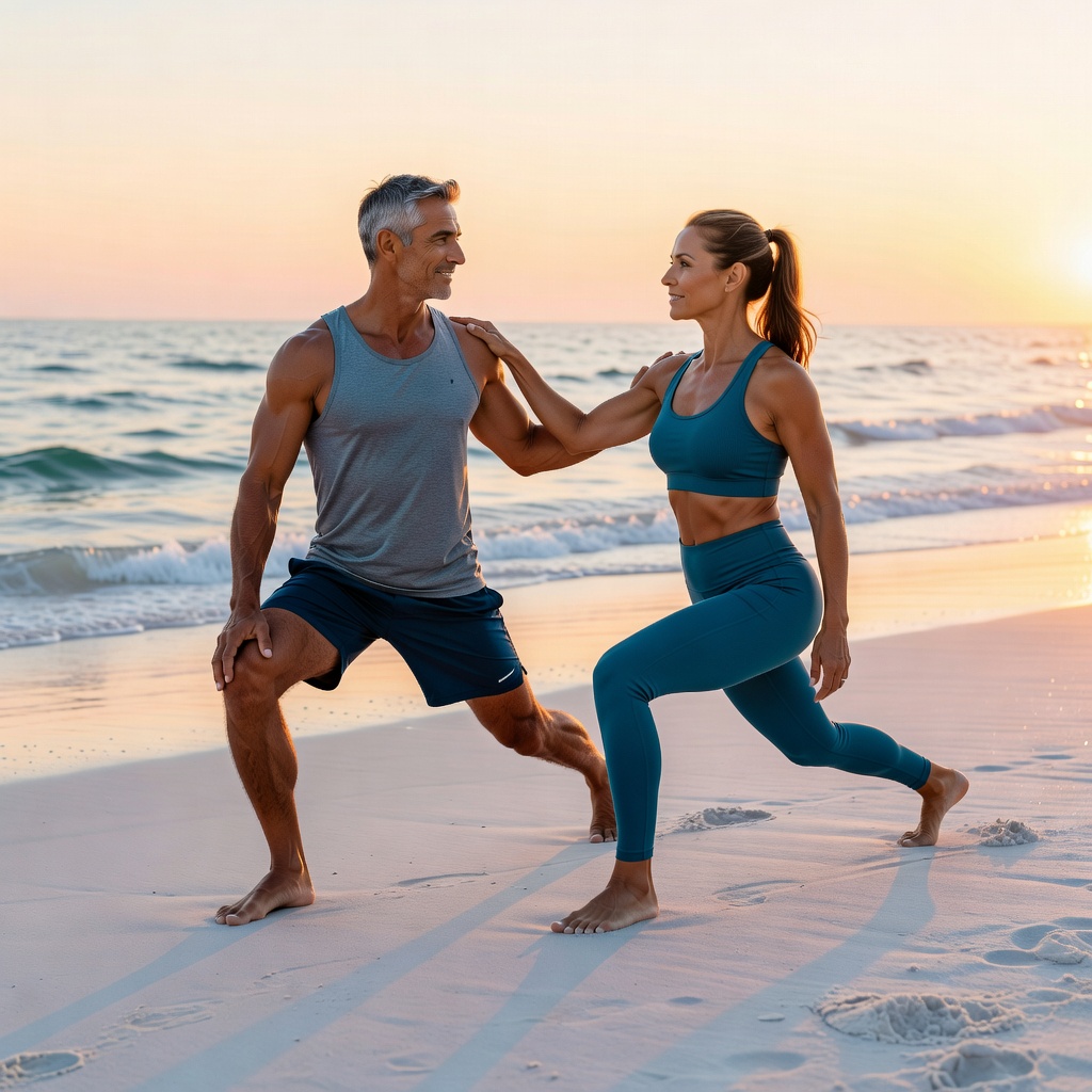 Core — Fit Couple Beach Workout at Sunrise