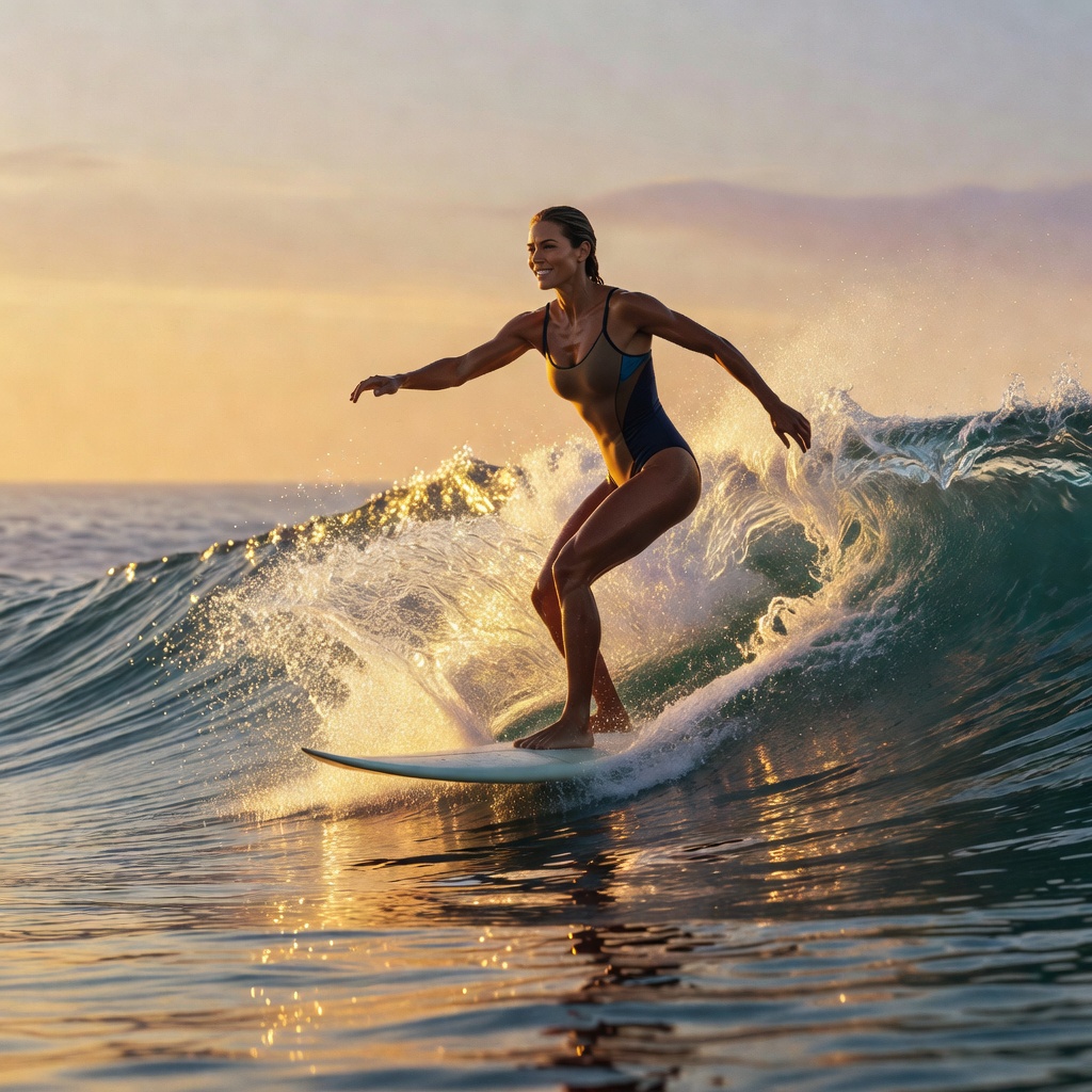 Core — Woman Surfing at Dawn Golden Hour