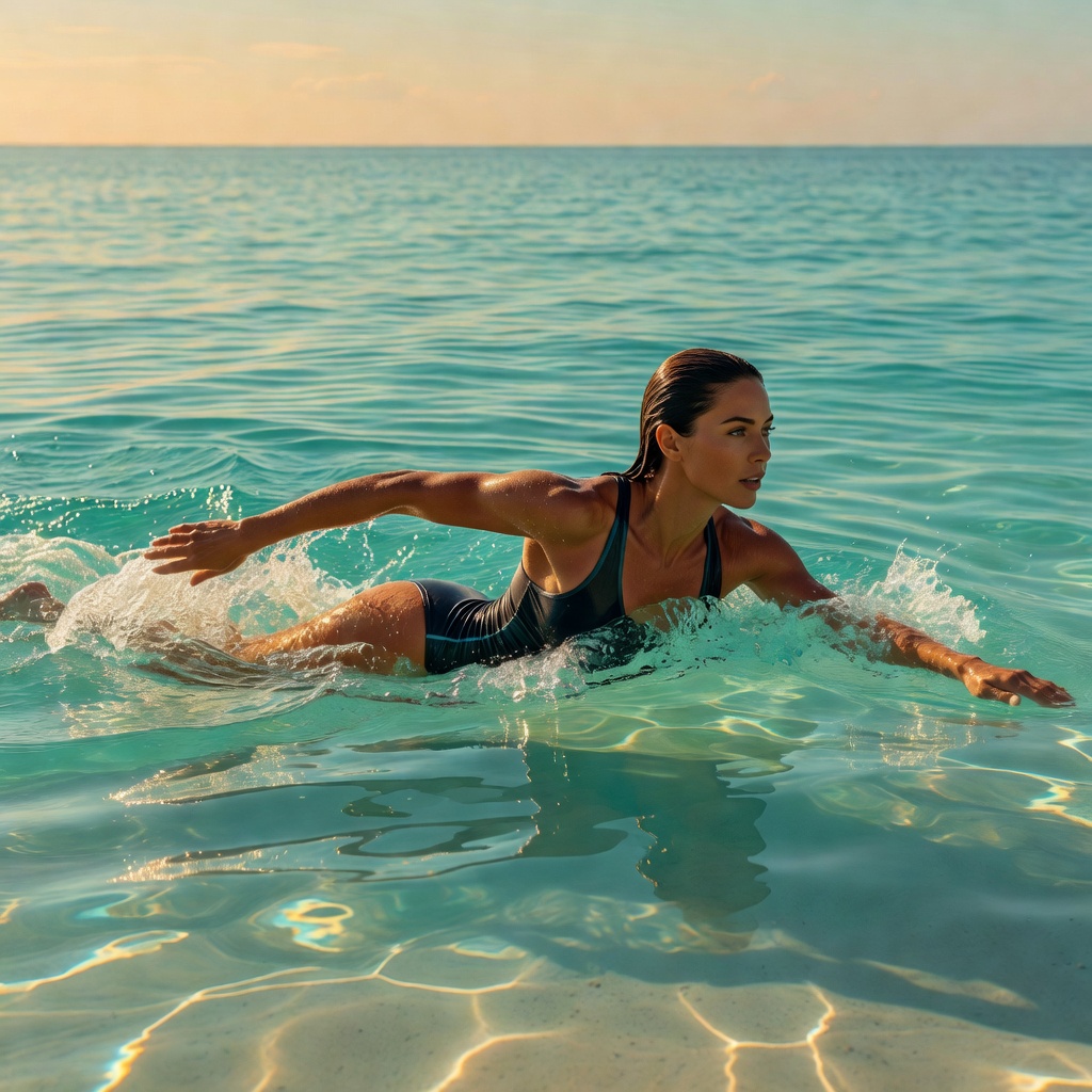 Core — Woman Open Water Swimming Turquoise Ocean