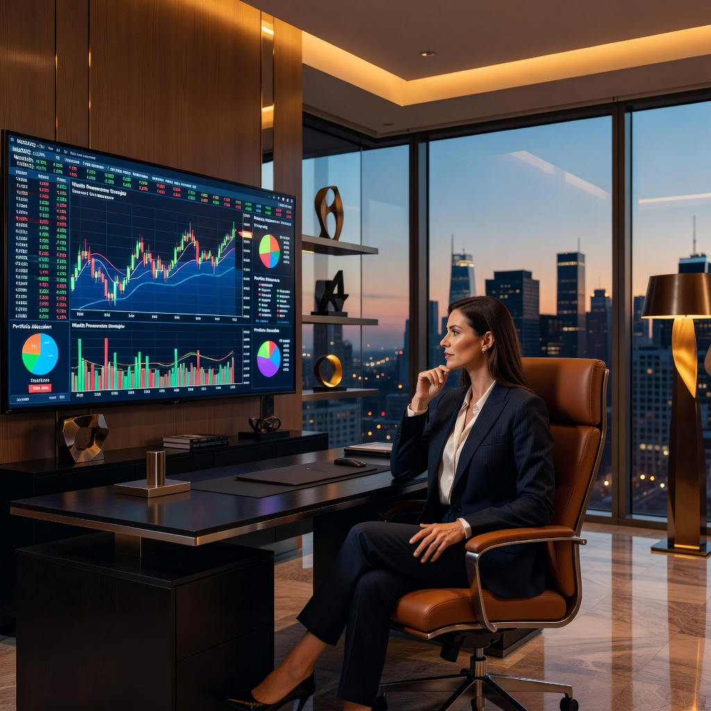 Capital — Woman Reviewing Investment Portfolio Luxury Office