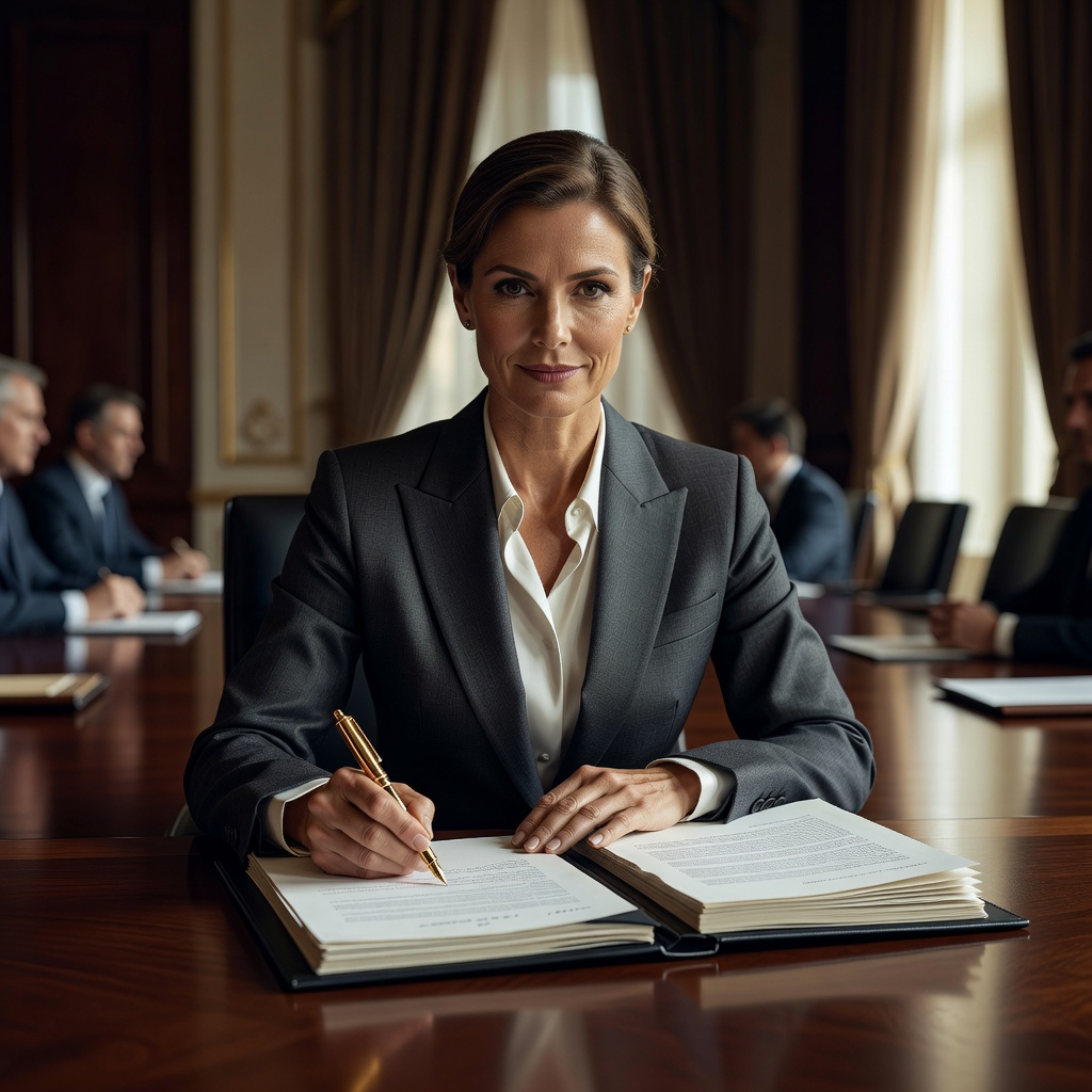 Capital — Powerful Woman Signing Deal Executive Boardroom