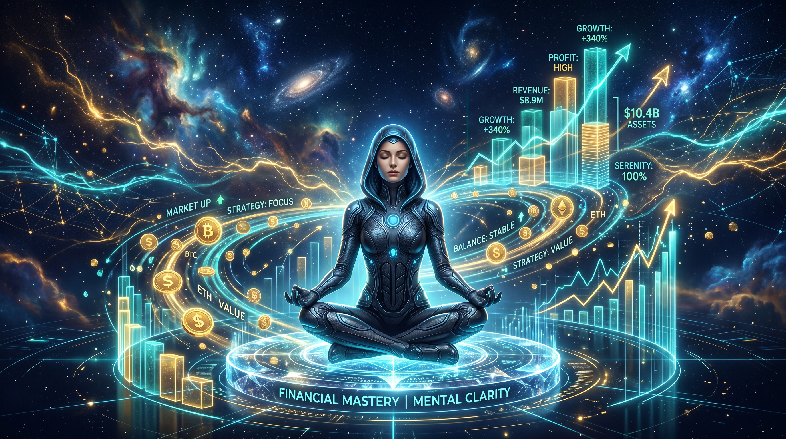 Dynamic graphic of 7 steps to abundance mindset and wealth building pathway