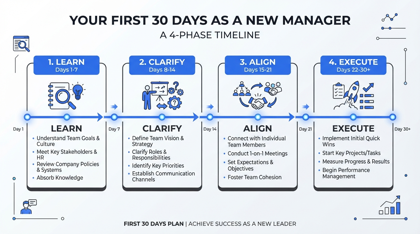 First 30 Days as New Manager: Ultimate Checklist & 30-60-90 Day Plan Template
