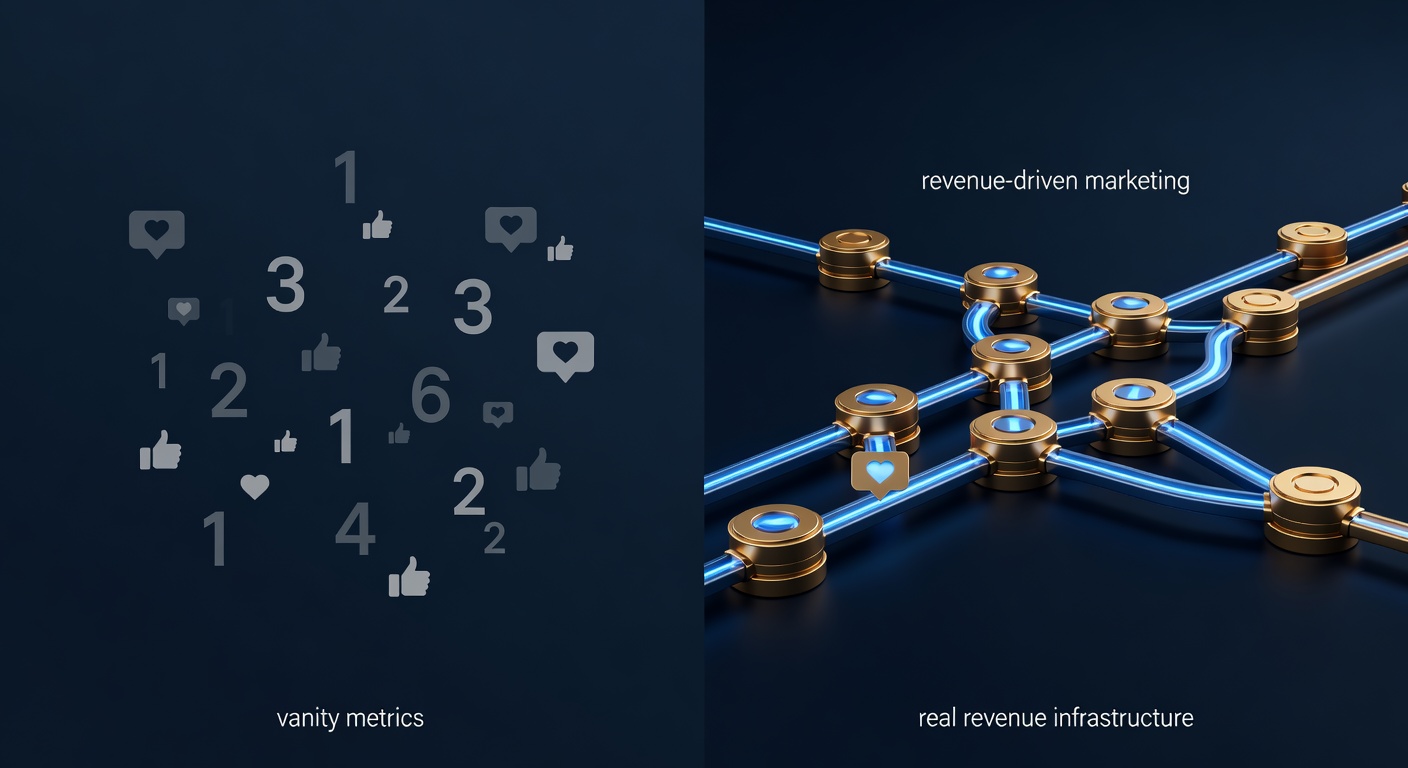 Revenue driven marketing visualization showing outcome-focused growth versus empty metrics