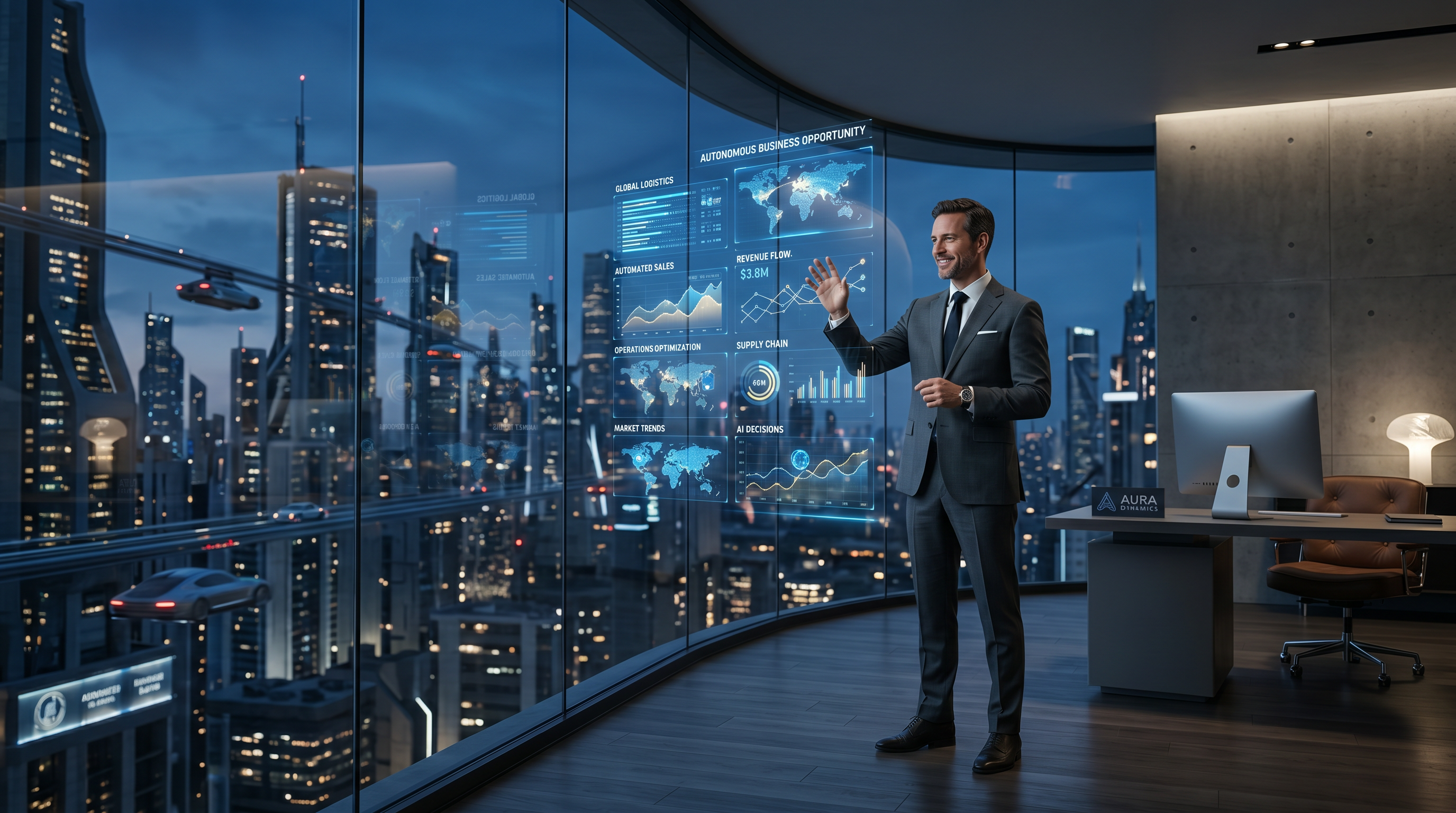 Confident entrepreneur in a premium modern workspace representing autonomous freedom