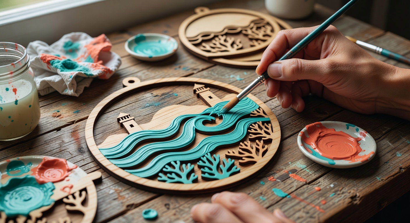 Painting 3D layered wood art in St. Augustine